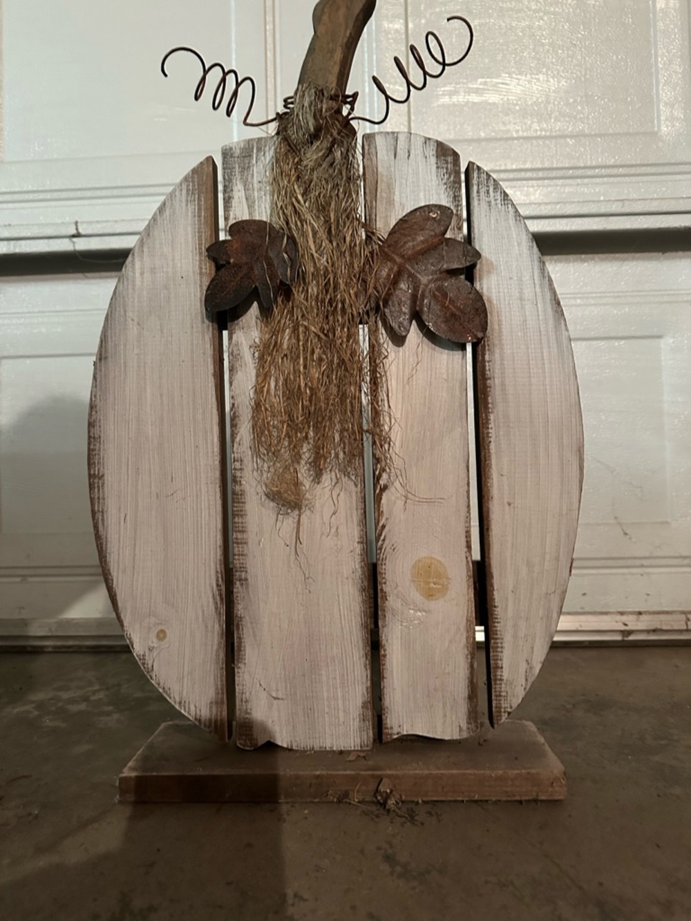 Rustic Wooden Pumpkin Decoration - White and Brown
